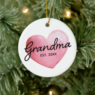 Adorno De Cerámica Abuela Fecha Estimada Corazón Navidad Acuarela