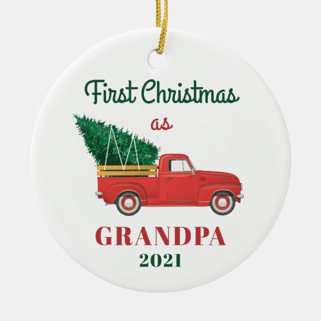 Adorno De Cerámica Abuelo 1.ᵉʳ Navidades Personalizado de la familia  (Frente)