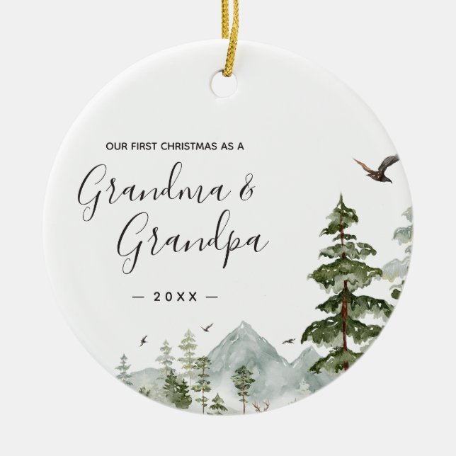 Adorno De Cerámica Abuelo de la abuela del árbol del pino de invierno (Frente)