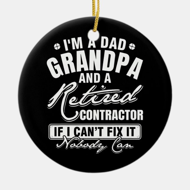 Adorno De Cerámica Abuelo de papá y contratista retirado (Frente)