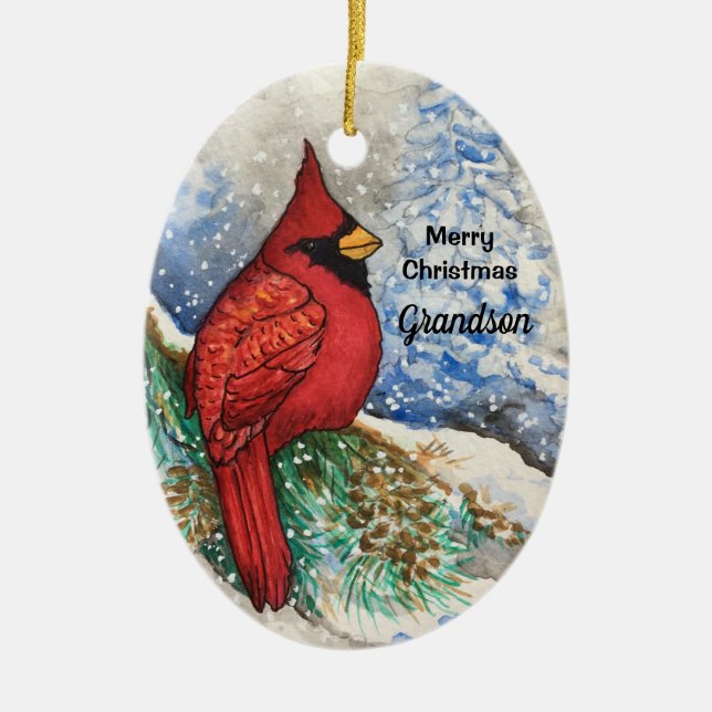 Adorno De Cerámica Abuelo Guapo Cardenal Rojo Navidad Bird (Frente)