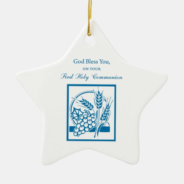 Adorno De Cerámica Abuelo Primera Comunión Azul, Trigo, Uvas (Frente)