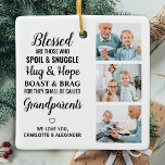 Adorno De Cerámica Abuelos bendecidos Collage de fotos personalizado<br><div class="desc">Celebra a tus abuelos con un adorno de collage de fotos personalizados . Esta cita única adorno de abuelos es el regalo perfecto, ya sea un cumpleaños, un día de abuelos o Navidades. Esperamos que el regalo especial de los abuelos fotográficos de keepsake se convierta en un tesoro para los...</div>