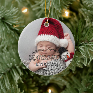 Adorno De Cerámica Abuelos con foto Primer clásico de Navidad