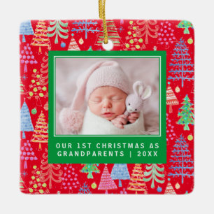 Adorno De Cerámica Abuelos Cute 1ª Navidad Árboles Foto Rojo