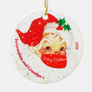 Adorno De Cerámica Abuelos Navidades Foto Santa Mask Merry