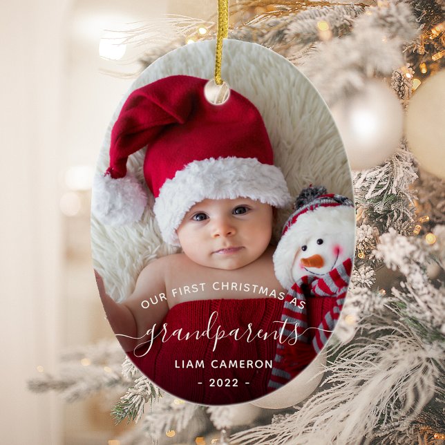 Adorno De Cerámica Abuelos Primera foto de Navidad Guión blanco (Subido por el creador)