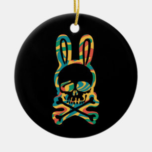 Adorno De Cerámica Abundancia de Pascua Retro Tie Dye Bunny Skull Cro