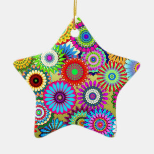 Adorno De Cerámica Accesorio de estampado de poder floral psicodélico