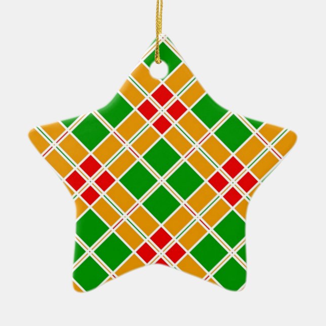 Adorno De Cerámica accesorio de patrón amarillo verde brillante Argyl (Frente)