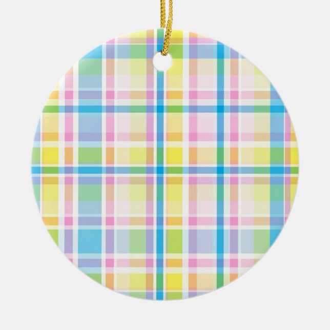 Adorno De Cerámica Accesorios de diseño de tartán azul amarillo rosa (Frente)