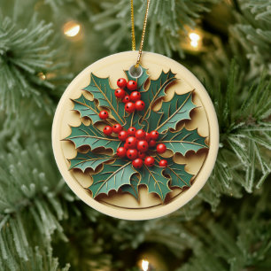 Adorno De Cerámica Acebo de Navidad Personalizado