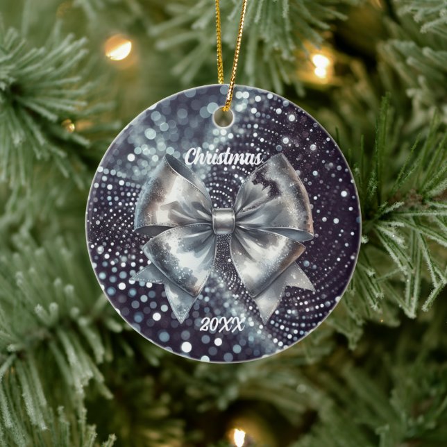 Adorno De Cerámica Acento del año luminoso del metal plateado (Árbol)