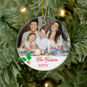 Adorno De Cerámica Acrarela Bayas de Acebo Foto Familiar