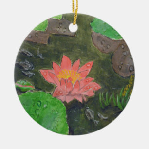 Adorno De Cerámica Acrílico sobre lienzo, flor de lirio de agua rosa