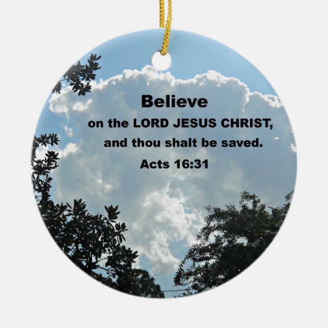 Adorno De Cerámica Actos 16:31 Creer en el Señor Jesucristo (Frente)