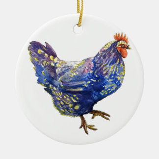 Adorno De Cerámica Acuarela amarilla azul del pollo que pinta