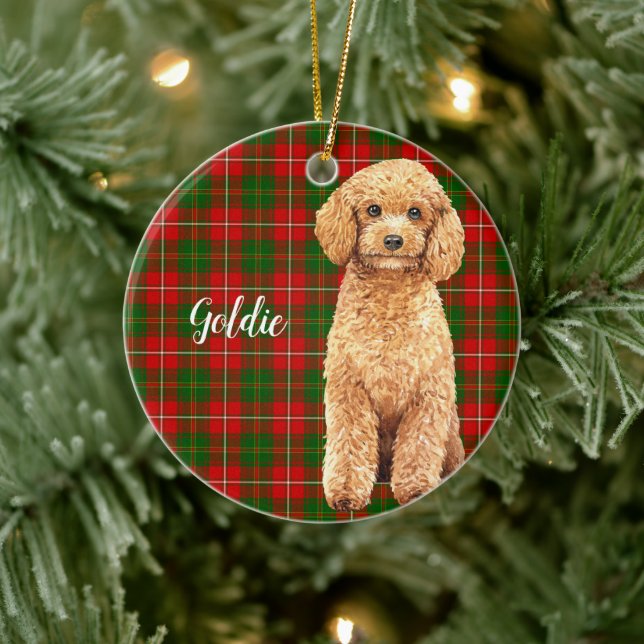Adorno De Cerámica Acuarela Apricot Poodle Perro Personalizado (Árbol)
