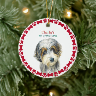 Adorno De Cerámica Acuarela Aussie Doodle Navidad Personalizada 