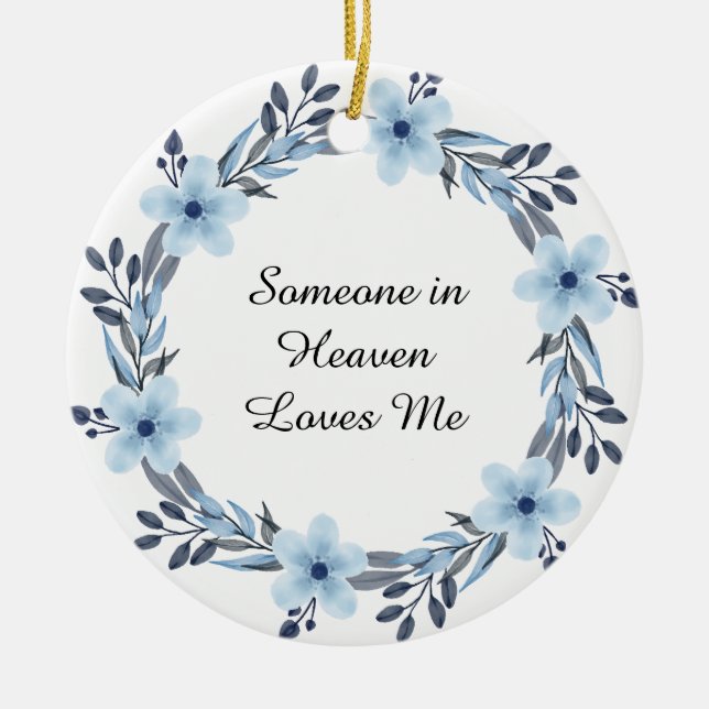 Adorno De Cerámica Acuarela Azul Floral Wreath Memorial Keepsake (Frente)