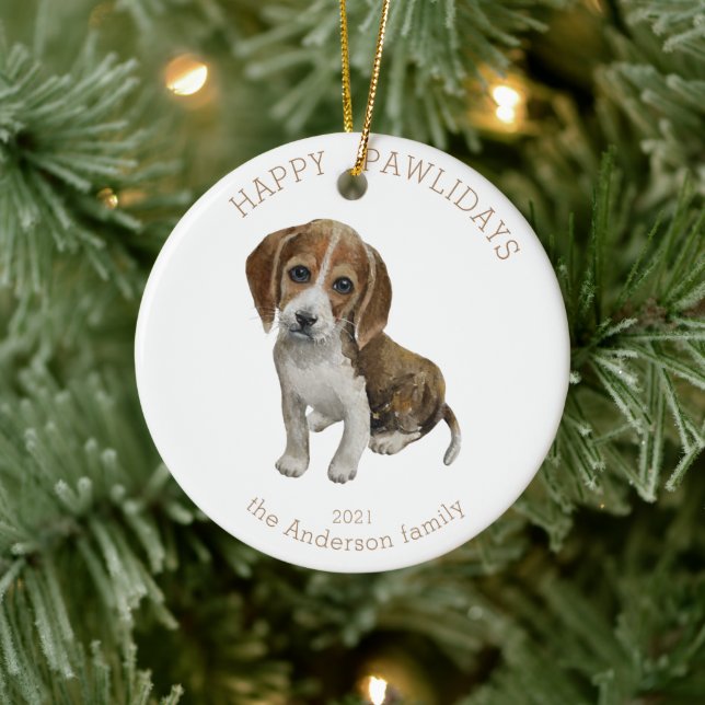 Adorno De Cerámica acuarela beagle cachorro feliz pawlidays foto (Árbol)