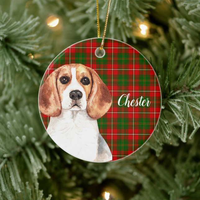 Adorno De Cerámica Acuarela Beagle Dog Personalizada (Árbol)