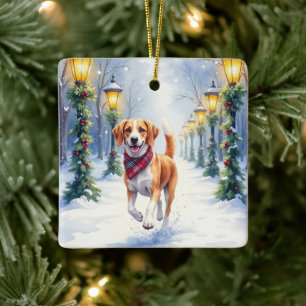 Adorno De Cerámica Acuarela Beagle Parque Nevado Navidad Fiesta