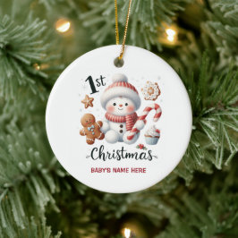 Adorno De Cerámica Acuarela Bebé Primera Navidad Foto