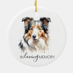 Adorno De Cerámica Acuarela conmemorativa de Collie en Navidad