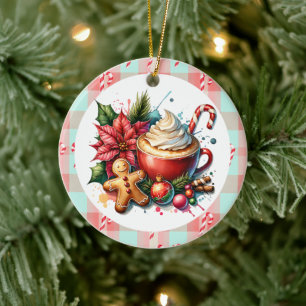 Adorno De Cerámica Acuarela de cacao caliente, Navidades de canes de 