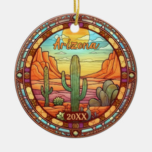 Adorno De Cerámica Acuarela de cactus del desierto de Arizona