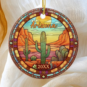Adorno De Cerámica Acuarela de cactus del desierto de Arizona