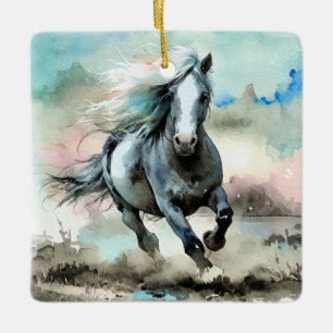 Adorno De Cerámica Acuarela de majestuoso caballo de tiro