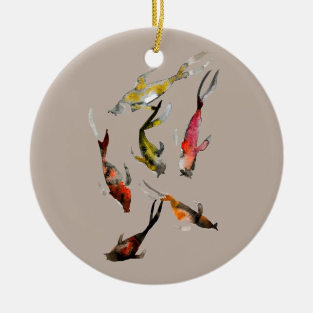 Adorno De Cerámica Acuarela de pescado de Koi (Frente)