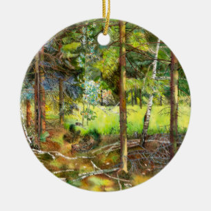 Adorno De Cerámica acuarela de pintura de bosques de pino