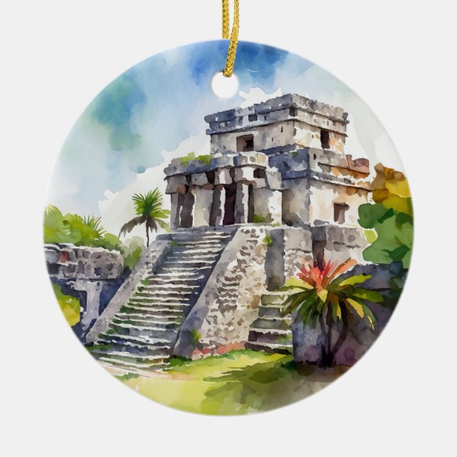 Adorno De Cerámica Acuarela de Tulum Mexico (Frente)