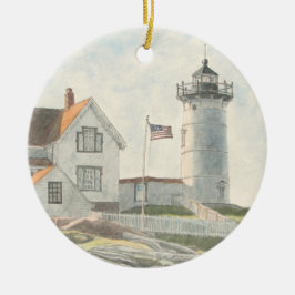 Adorno De Cerámica Acuarela del faro de Cape Neddick
