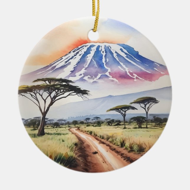 Adorno De Cerámica Acuarela del Monte Kilimanjaro Tanzania (Frente)