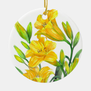 Adorno De Cerámica Acuarela Día Amarillo Lilies Arte Floral
