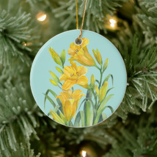 Adorno De Cerámica Acuarela Día Amarillo Lilies Ilustracion Floral C