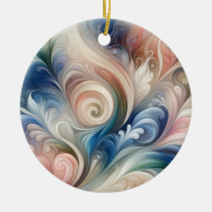 Adorno De Cerámica Acuarela Fantasía Pastel Floral Azul & Crema