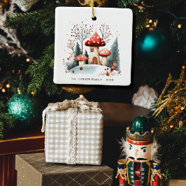 Adorno De Cerámica Acuarela festiva invierno Woodland hongos foto