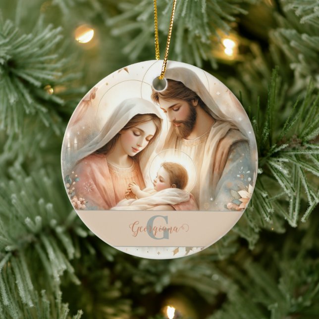 Adorno De Cerámica Acuarela Floral Personalizada Bebé Jesús Natividad (Árbol)