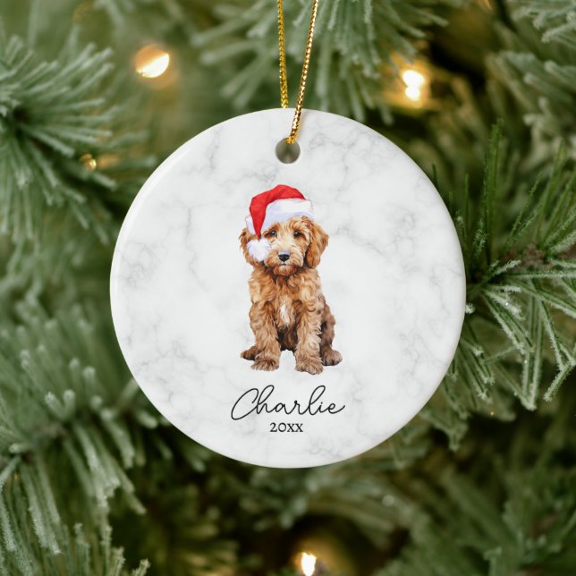 Adorno De Cerámica Acuarela Goldendoodle Rojo Granja Navidad (Árbol)