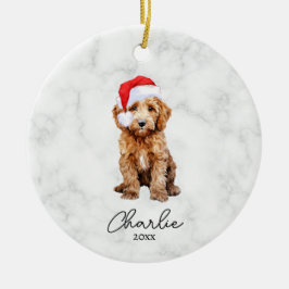 Adorno De Cerámica Acuarela Goldendoodle Rojo Granja Navidad