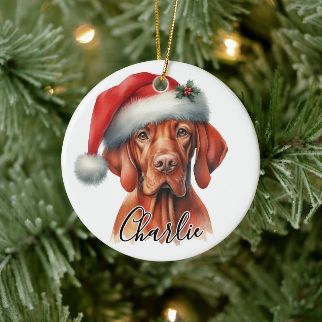 Adorno De Cerámica Acuarela Húngara Vizsla Perro Personalizada (Árbol)