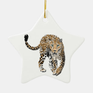 Adorno De Cerámica acuarela leopardo gato de la selva animal pintado 