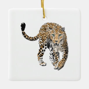 Adorno De Cerámica acuarela leopardo gato de la selva animal pintado
