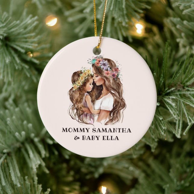 Adorno De Cerámica Acuarela Mamá e Hija (2) (Árbol)