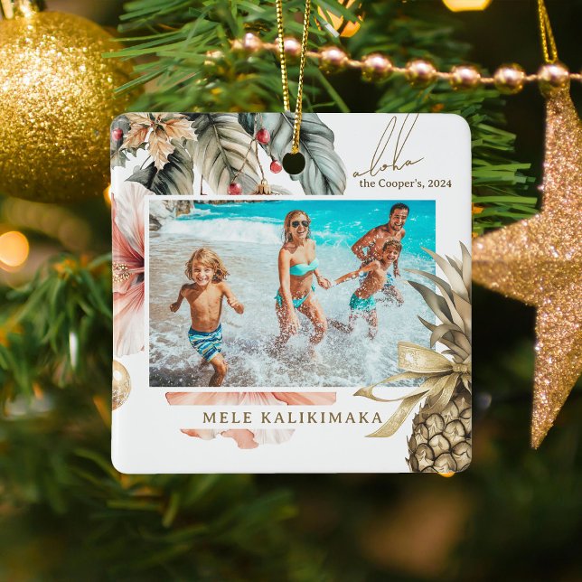 Adorno De Cerámica Acuarela Mele Kalikimaka Fotografía hawaiana (Subido por el creador)